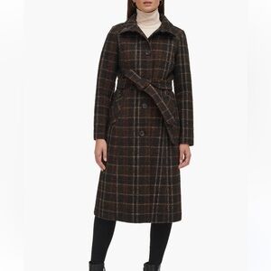 Kenneth Cole Plaid Trench Coat
